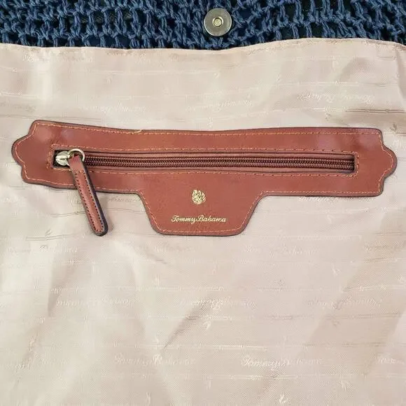 Tommy Bahama Women's Navy Blue Crochet Leather Braided Handle Shoulder Bag - Picture 7 of 9